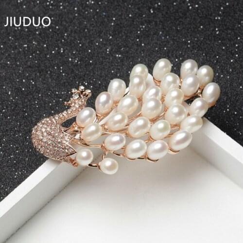 JIUDUO Natural Pearl Flower Brooches For Women Fashion Nature Stone Brooches Pins Vintage Bauhinia Scarves Buckle Pendants