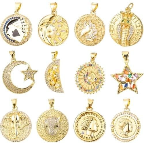 Juya DIY New Design Luxury Gold Cubic Zirconia Star Moon Snake Leopard Elephant Charms For Christmas Bracelet Necklace Making