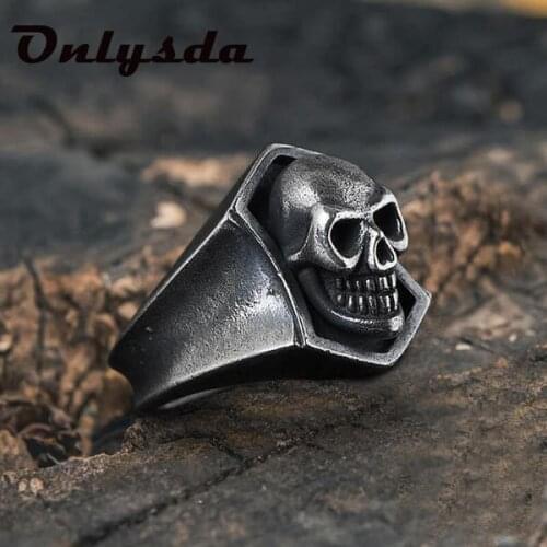 Wholelsale Cool Stuff Vintage Stainless steel Skull Silver Color Ring Mens Skull Biker Punk Rock Roll Gothic Punk Jewelry Anel