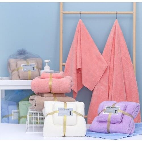 2Pcs Coral Fleece Absorbent Hair Swimming Face Hand Bath Towel Sets Microfibre Towels Bathroom Towels Microfiber Towel Set Gift