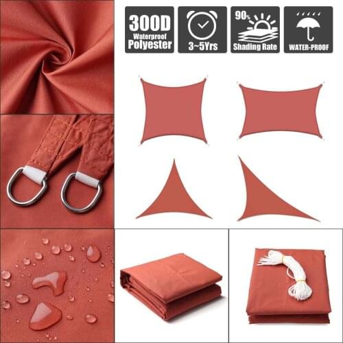 Rust Red Rectangle Square 300D 160GSM Polyester Oxford Fabric Shade Sail Sun Outdoor Garden Rodless Tent