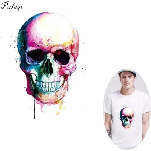Pulaqi Cool Mexican skull Punk Patches Thermal Transfers Printed 3D Heat Transfer Vinyl For Clothing T-shirt Washable Decor F