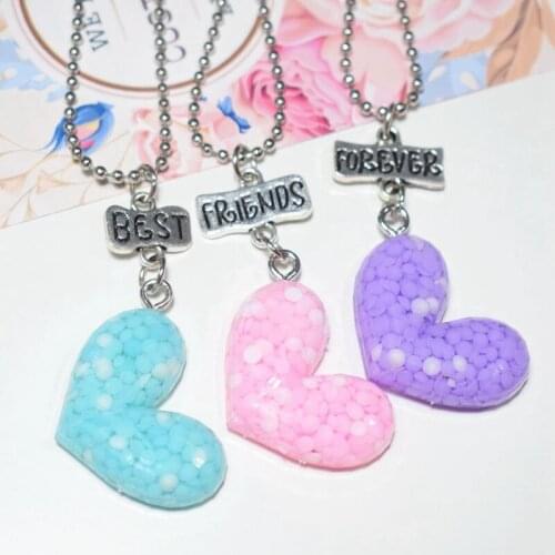 Resin Love Crystal Heart bff 3 Pendant Necklace Best friends Forever Friendship Children Jewelry Kids Girls Gift