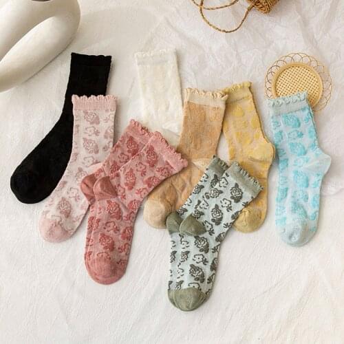 Japanese Style Summer Cotton Thin Women Socks Fashion Girls Female Middle Tube Ankle Elasticity Breathable Flowers Socks