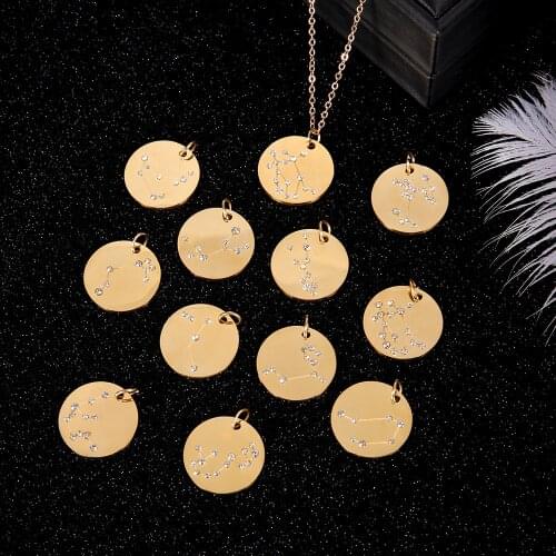 Hot Sale Star Zodiac Sign Necklaces & Pendants Stainless Steel 12 Constellation Crystal Necklace for Women Birthday Gift Jewelry