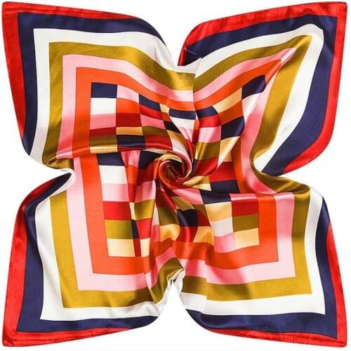 60x60cm Stewardess Workplace Lattice Stripe Pattern Small Square Silk Scarf Women NeckerChief Bandana Womens Professional Scarf