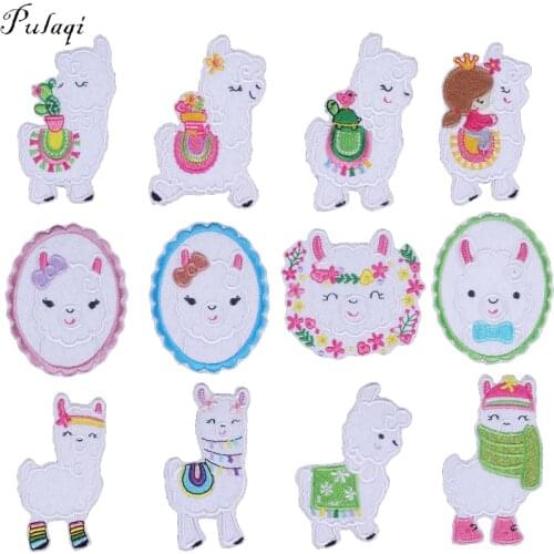 Pulaqi Cute Cartoon Alpaca Iron On Patches For Clothes T-shirt Overcoat Modern Girl DIY Patch For Kids Decoration Accessories F