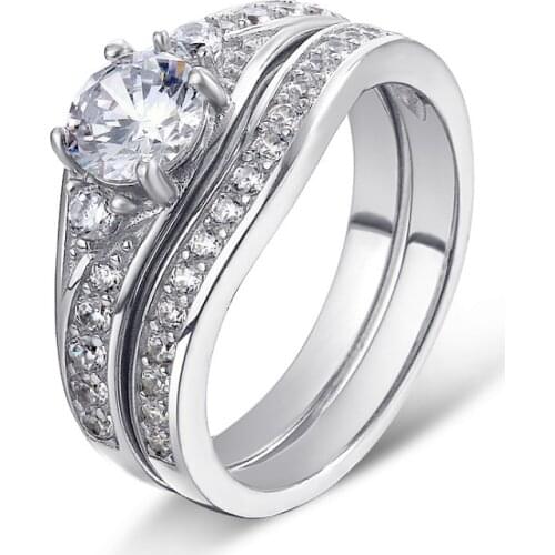 925 Sterling Silver Ring Set 0.8 Ct Round Cut SONA Simulation Diamond Engagement Wedding Fashionable Womens Jewelry
