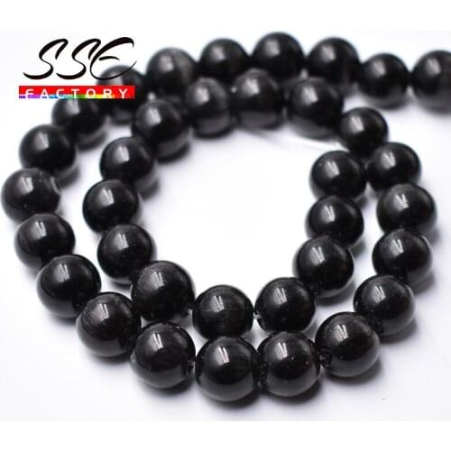 Natural Moon Stone Beads Black Cat Eye Round Loose Spacer Beads 4/6/8/10/12mm Jewelry Making DIY Bracelet Accessories 15" Strand