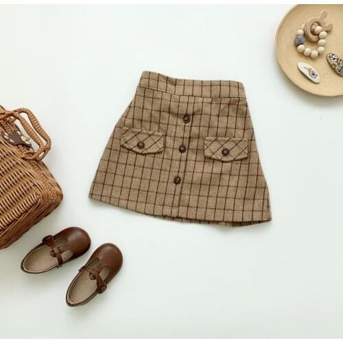 2020 New Winter Girls Skirt Fashion Woolen Plaid Skirt Kids Girls Short Skirt DT218