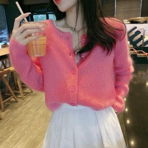 New Korean round neck single breasted sweater cardigan fashion lazy style fashion coat women