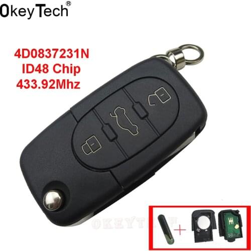 OkeyTech For Audi A2 A3 A4 A6 A8 TT 2002-2004 Remote Control Key 3 Button 433Mhz 4D0837231N ID48 Chip Flip Folding Car Key FOB