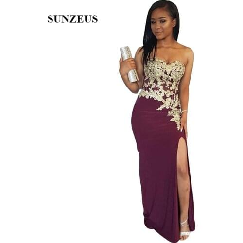 Straight Side Slit Prom Dress Floor Length Long Burgundy Party Gowns With Appliques Robe De Mariee