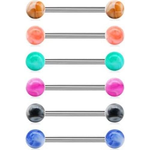 JFORYOU 14G Mix-Color Stainless Steel Straight Barbell Tongue Rings Bars Piercing 5/8" Length 5mm Acrylic Individuality Balls