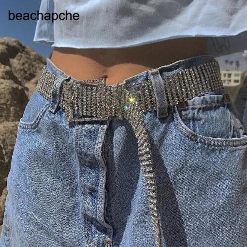 New metal chain belts Womens Diamante crystal Chain Belt Full Rhinestone bride wide Bling Female Crystal Waist Belt accessories