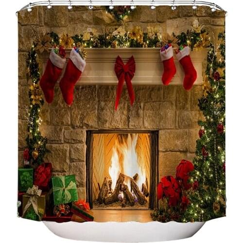 Christmas Printed Shower Curtain Waterproof Mildew-proof Bathroom Hanging Curtains Household Xmas Shower Curtains New Products