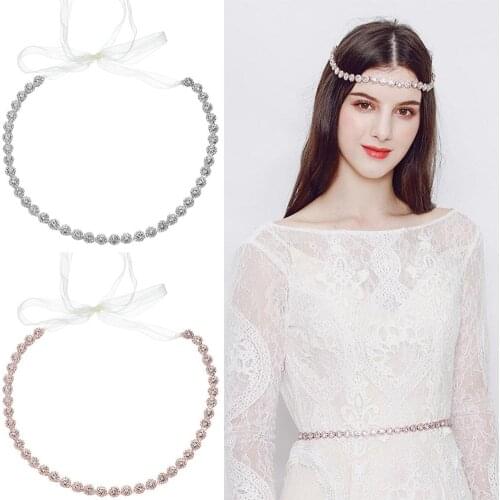 Handmade Headband Tiaras Women Bridal Crystal Rhinestones Jewelry Hair Handmade Ribbon Wedding Accessories