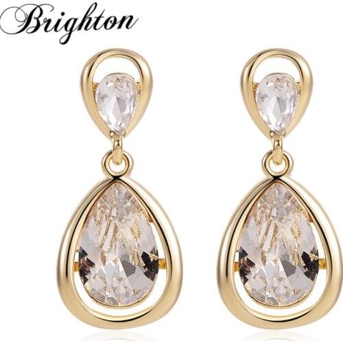 Brighton Luxury Double Water Drop Big Cubic Zircon Dangle Earrings For Women 2021 Party Weeding Trendy Temperament Jewelry Gift