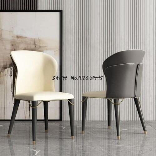 Light Luxury Solid Wood Dining Chair Home Post-modern Hong Kong-style Leather Chair Whole Designer Negotiation Chair Metal Backr