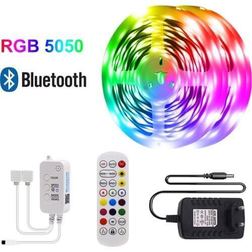 RGB LED Strip Lights DC 12V 5050 SMD Flexible Tape Diode With Bluetooth Control+Adapter Ribbon Light Lamp