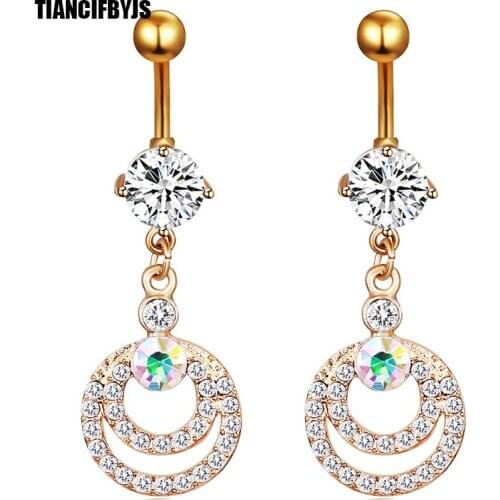 TIANCIFBYJS Fashion Body Jewelry Navel Bell Button Rings Surgical Earring Tragus Piercing Barbell Bar with Cubic Zirconia 1pcs