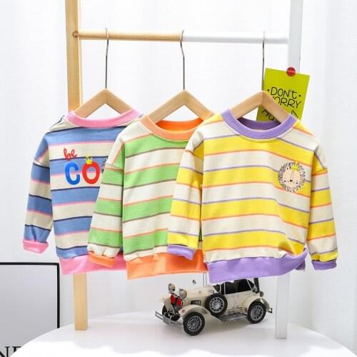 Spring and Autumn Boys Cartoon Pattern Sweatshirt Childrens Sweatshirt Color-Block Striped Pullover 1-3 Years Old