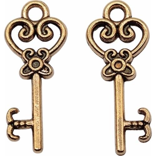 WYSIWYG 20pcs Charms Vintage Skeleton Key 21x9mm Tibetan Bronze Silver Color Pendants Antique Jewelry Making DIY Handmade Craft