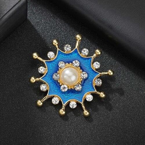 YADA Rhinestone Blue Sunflower Pins&Brooches for Womens Mens Clothes Scarf buckle collar jewelry Pearl pins Brooches BH200041