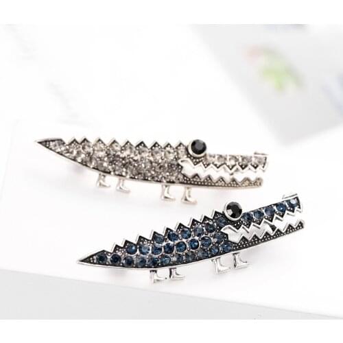 Korea Girl Cute Retro Simple Alloy Rhinestone Crocodile Brooch Pin for Women Fashion Hat Corsage Jewelry Accessories Wholesale