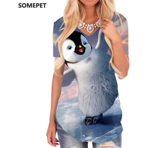 SOMEPET Penguin T-shirt women Animal V-neck Tshirt Cloud Funny T shirts Hip Hop Tshirts Printed Womens Clothing Punk Rock Cool
