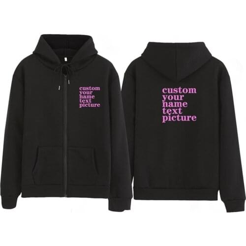 Custom Logo Women Sweatshirt Casual Solid Colors Oversized Full Zip-Up Hoodies Jacket 2020 Autumn Long Sleeve Warm Tops
