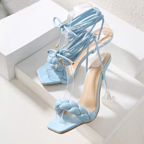 2021 New Summer Fashion Design Weave Women Sandals Transparent Strange High heels Ladies Sandals Open Toe Shoes