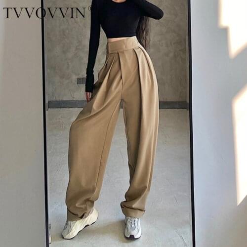 TVVOVVIN High Waist Hook And Loop Loose Wide Leg Harem Pants Casual Straight Mop Trousers Casual Womens 681A