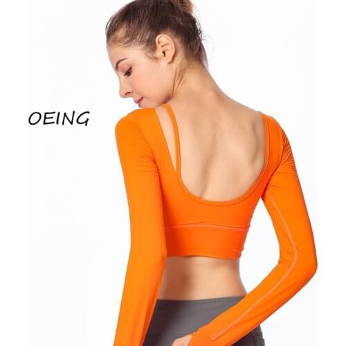Women Long Sleeve Yoga Gym Crop Top Sexy Sports Shirt Women Backless Gym Workout