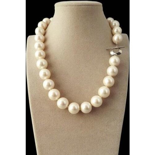 Womens Hot selling Wholesale price 12mm White South Sea Shell Pearl Round Gems Bead necklace 18-24 inch Genuine Lucky Ladys