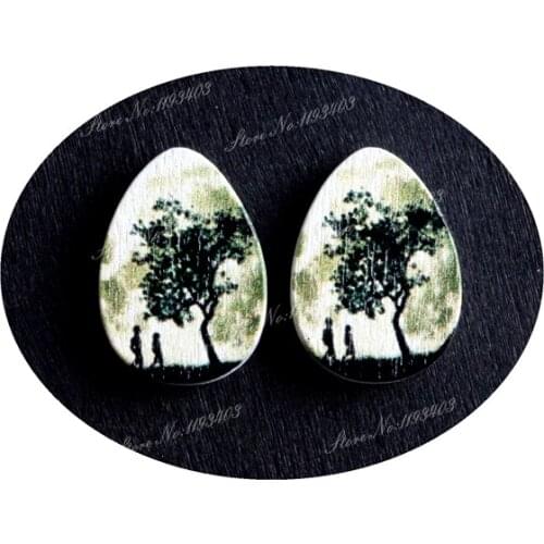 13x18mm Tree Tear Drop Shape Painted Wood Laser Cut Cabochon to make DIY Rings, Earrings, Brooch, Necklace pendant
