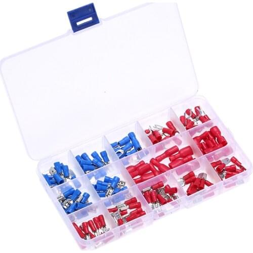 140Pcs/Box Assorted Insulated Terminals Crimp Electrical Wire Cable Connector Kit Spade Set with Storage Box