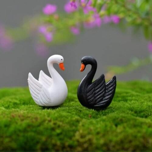 2Pcs Swan Black White Cygnus Lake Model Small Statue Figurine Micro Crafts Ornament Miniatures DIY Home Garden Decor