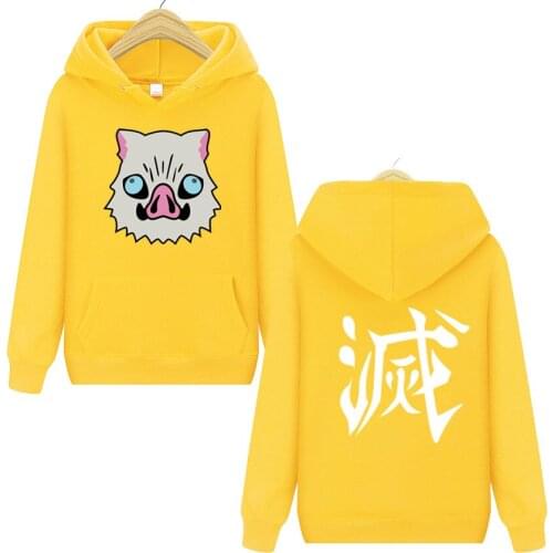 2020 Latest Japanses Anime Demon Slayer Kisatsutai Inosuke Boar Mask Costume Hoodies Harajuku Pullover Fleece Sweatshirt