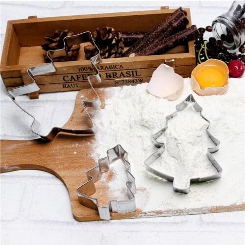 3Pcs/Set 3Size Christmas Tree Cookies Moulds Stainless Steel Fondant Cake Mold Christmas Tree Bake DIY Tools