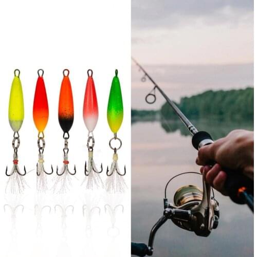 5Pcs/Set Fishing Bait Treble Hook Non-Deformed with Bait Mini Spoon Jig Trout Bass Winter Fishing Lure for Outdoor