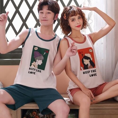 6535 Cotton Couples Lovers Vest Pajamas Mans & Womans Sleepwear Loose Sleeveless Vest Pyjamas Boy Girl Undershirt Jams HDE
