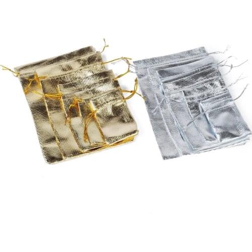 7x9cm Silver Gold Cloth Bags For Jewerly 100pcs Drawstring Small Gift Bags Fabric Pouch Packaging
