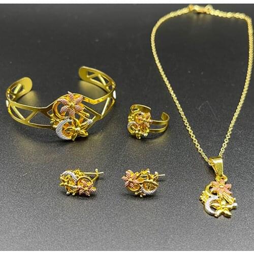 African Bangles Dubai Jewelry Sets for Baby France Kids Girls Ethiopian Gold Colorful Rings Earrings Arab Children Birthday Gift