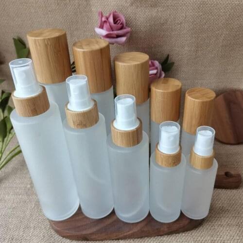 30ml 50ml 100ml 120ml 150ml frosted glass bamboo bottles with lotion/spray cap containers for cosmetics