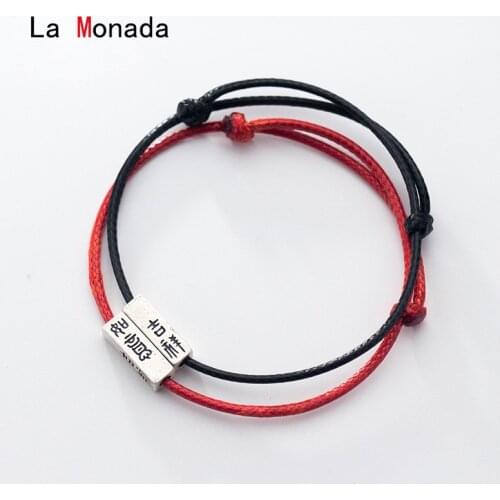 925 Sterling Silver Couple Bracelet Red Line Thread String Rope Jewelry Bracelets For Women Black Vintage Chinese Lucky