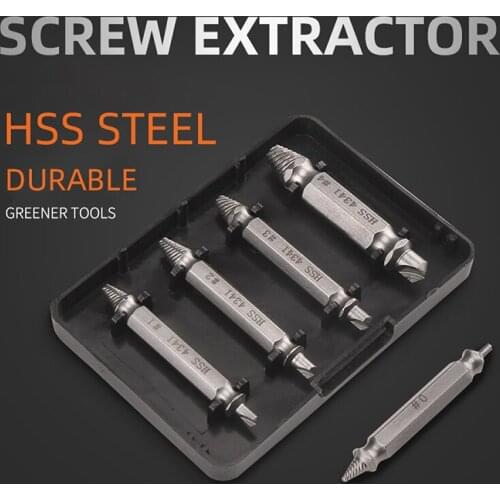 HSS 4pcs Damaged Screw Extractor Drill Bits Double Side Damage Easy Out Stud Reverse Screw Extractor Power Tool Accessories
