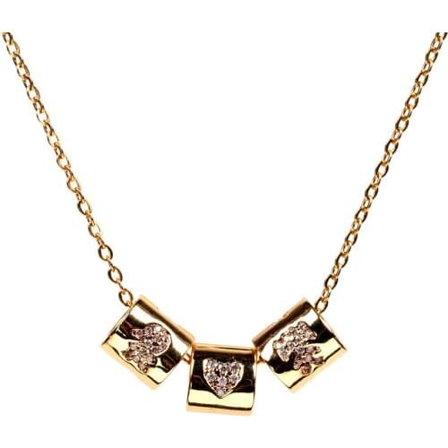 EYIKA Fashion Boy Girl Heart Star Moon Three Beads Pendant Necklace Micro Inlay Zircon Gold Color Collier Women Children Jewelry