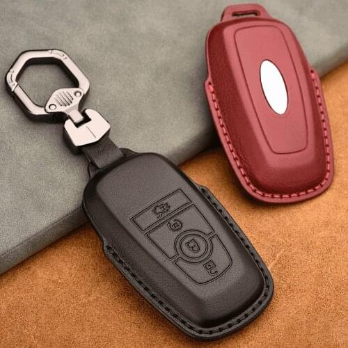 Genuine Leather Key Case for Ford Focus Edge Explorer 5 Mondeo Mk4 Escort Trurus TITANIUM Mustang Ranger Car Key Cover Ring