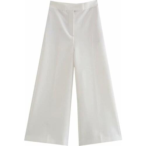 2021 Elegant Ladies Wide Leg Pants High Waist White Pants Ladies Zipper Flanging Workwear Chic pantalones de mujer